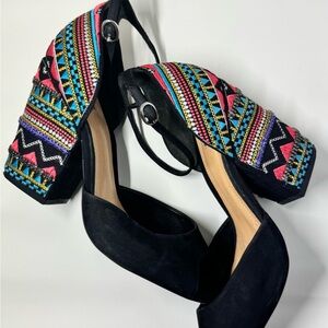 Schultz Black and Pink Heels with Artistic Design